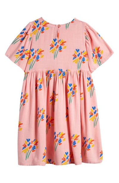 Shop Bobo Choses Kids' Floral Flutter Sleeve Dress In Pink