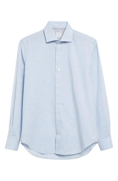 Shop Eleventy Cotton & Linen Button-up Shirt In Baby Blue