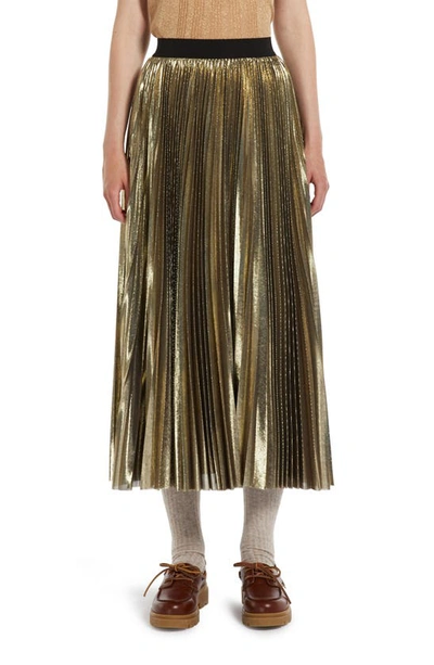 Shop Max Mara Nurra Metallic Pleated Skirt In Gold