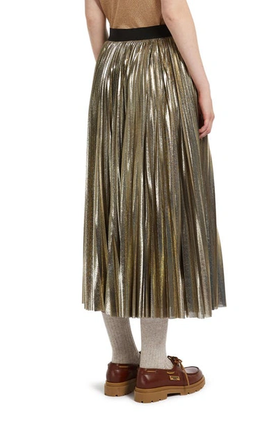 Shop Max Mara Nurra Metallic Pleated Skirt In Gold