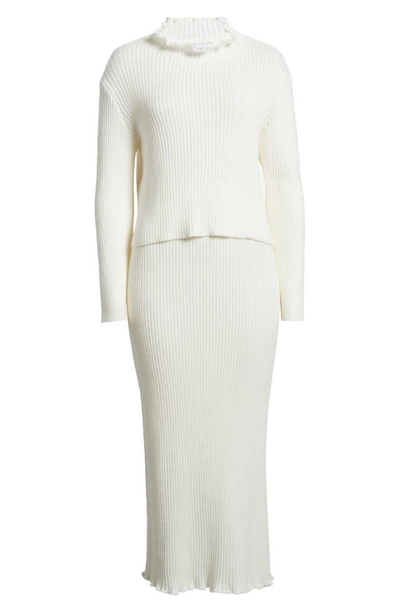 Petal And Pup Petal & Pup Payton Mock Neck Top & Maxi Skirt Rib Set In White