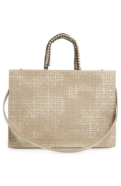 Givenchy Medium G-tote Shopping Bag In 4g Canvas With Chain In Dusty Gold