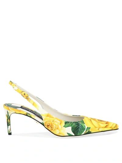 Shop Dolce & Gabbana Slingbacks With Floral Print In Yellow
