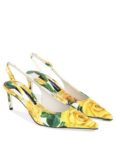 Shop Dolce & Gabbana Slingbacks With Floral Print In Yellow