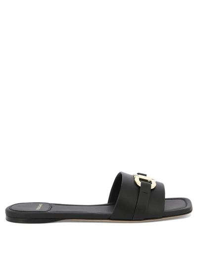 Shop Ferragamo "gancini" Sandals In Black