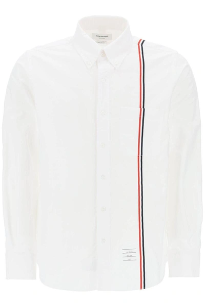 Shop Thom Browne Button-down Shirt With Tricolor Band In White