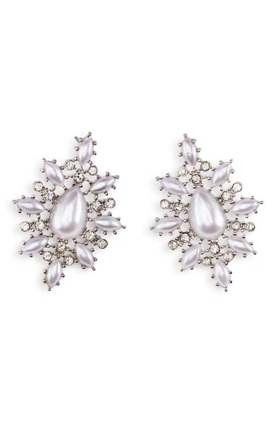 Shop Olivia Welles Whitnee Imitation Pearl & Crystal Filigree Drop Earrings In Silver/ Imitation Pearl