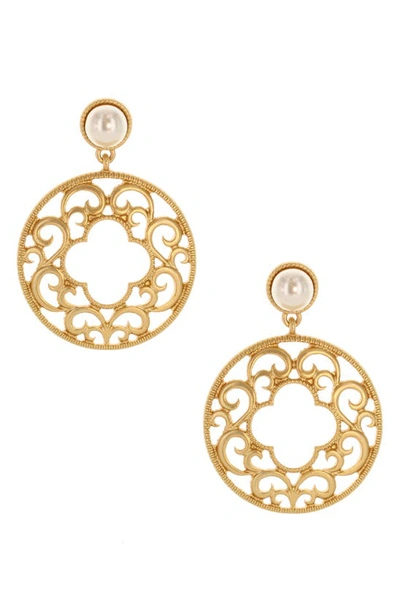 Shop Olivia Welles Elisa Imitation Pearl Drop Earrings In Pearl/gold