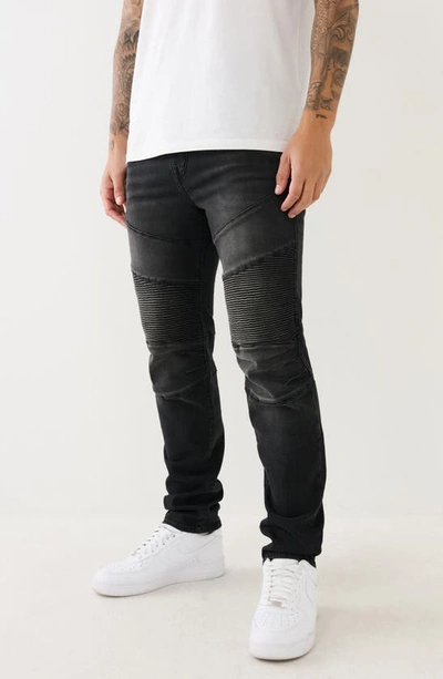 Shop True Religion Brand Jeans Rocco Moto Skinny Jeans In Washed Black Anew Wash