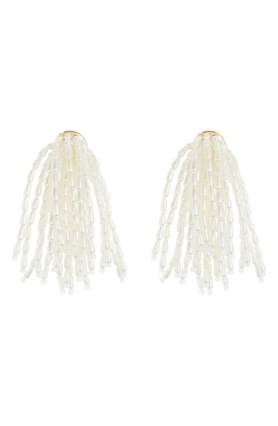 Shop Tasha Imitation Pearl Beaded Fringe Drop Earrings In Gold
