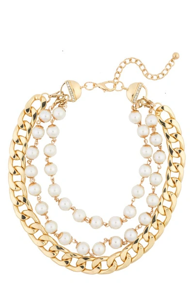 Shop Tasha Imitation Pearl & Crystal Collar Necklace In Gold Ivory