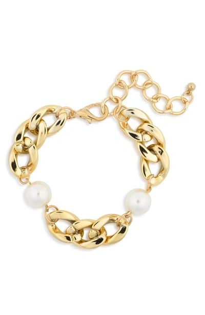 Shop Tasha Imitation Pearl Chain Bracelet In Gold