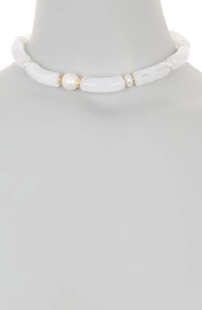 Shop Nakamol Chicago Imitation Pearl Beaded Collar Necklace In White