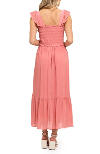 August Sky Ruffle Cap Sleeve Fit & Flare Maxi Dress In Coral