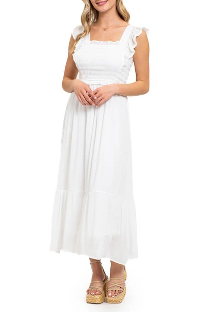 Shop August Sky Ruffle Cap Sleeve Fit & Flare Maxi Dress In White