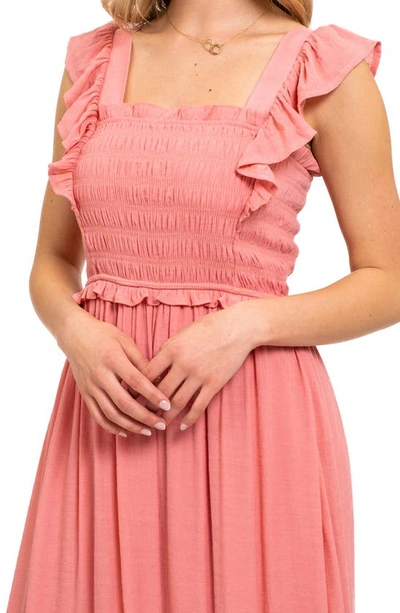 August Sky Ruffle Cap Sleeve Fit & Flare Maxi Dress In Coral
