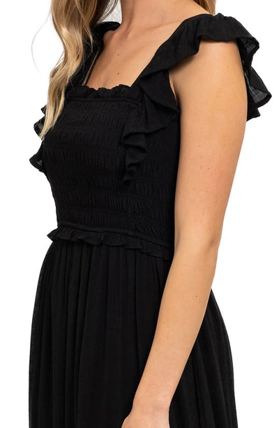 Shop August Sky Ruffle Cap Sleeve Fit & Flare Maxi Dress In Black