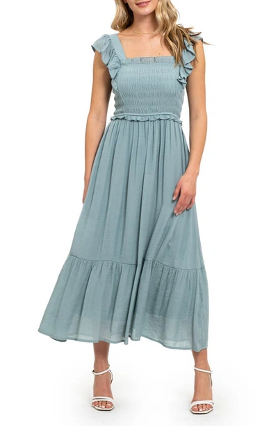 Shop August Sky Ruffle Cap Sleeve Fit & Flare Maxi Dress In Dark Mint