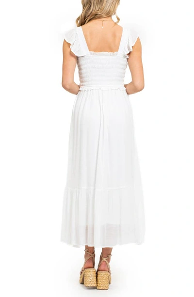 August Sky Ruffle Cap Sleeve Fit & Flare Maxi Dress In White