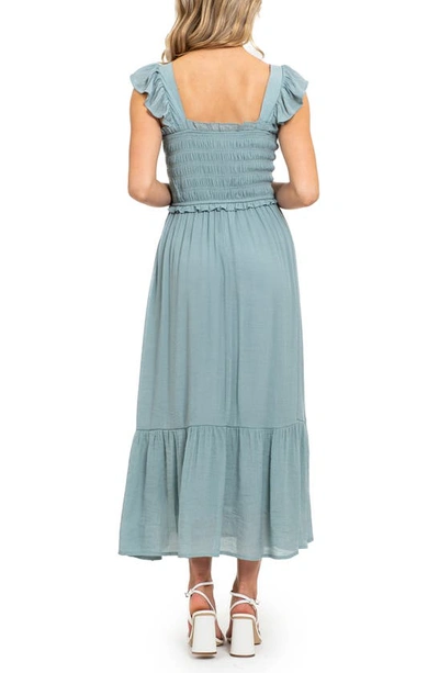 August Sky Ruffle Cap Sleeve Fit & Flare Maxi Dress In Dark Mint