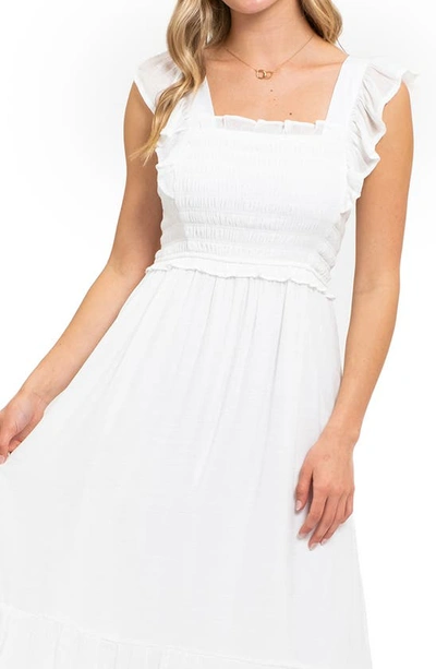 August Sky Ruffle Cap Sleeve Fit & Flare Maxi Dress In White