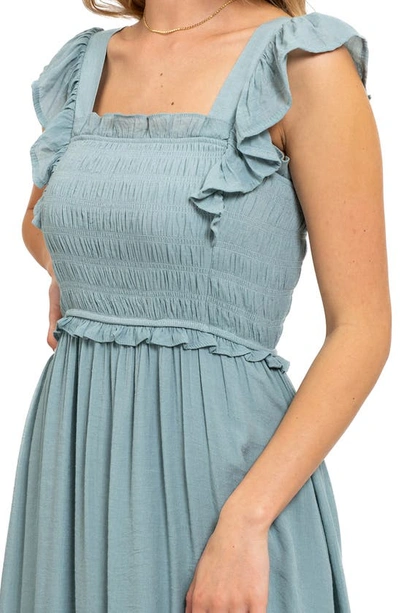 Shop August Sky Ruffle Cap Sleeve Fit & Flare Maxi Dress In Dark Mint