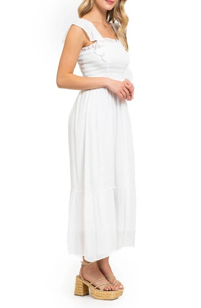 August Sky Ruffle Cap Sleeve Fit & Flare Maxi Dress In White