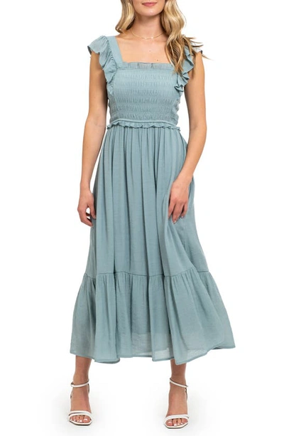 August Sky Ruffle Cap Sleeve Fit & Flare Maxi Dress In Dark Mint