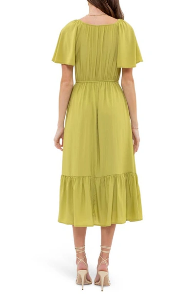 Shop August Sky Flutter Sleeve A-line Midi Dress In Kiwi