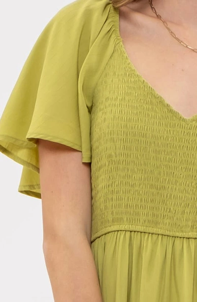 August Sky Flutter Sleeve A-line Midi Dress In Kiwi