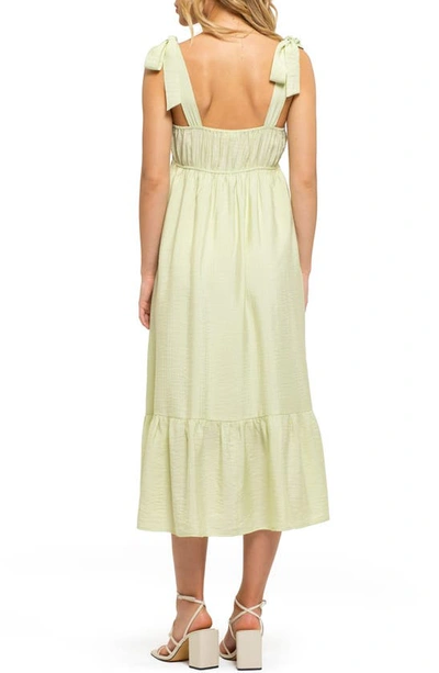 August Sky Embroidered Tie Strap Empire Waist Midi Dress In Sage