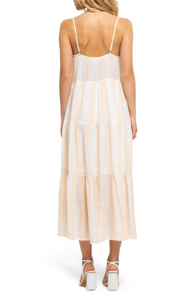 Shop August Sky Stripe Tiered Midi Dress In Peach Multi