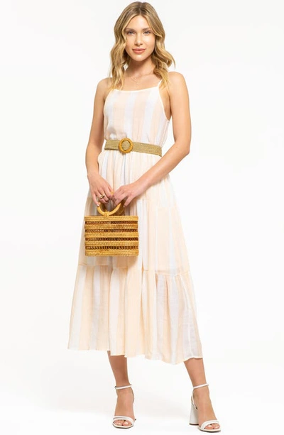 August Sky Stripe Tiered Midi Dress In Peach Multi