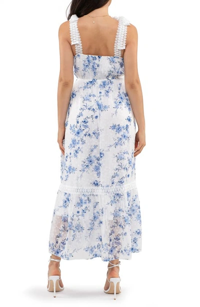 Shop August Sky Floral Tie Strap Empire Waist Maxi Dress In Blue Multi