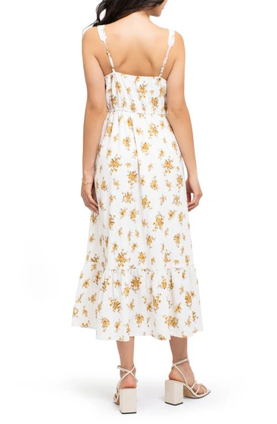 Shop August Sky Floral Sleeveless Midi Dress In Ivory Multi
