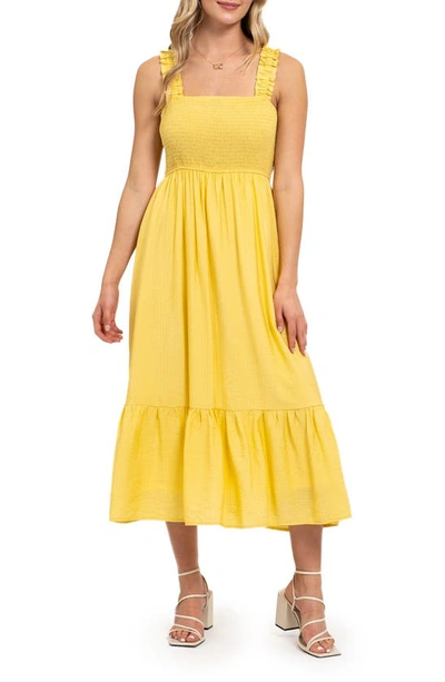 Shop August Sky Smocked Empire Waist Midi Dress In Dusty Yellow