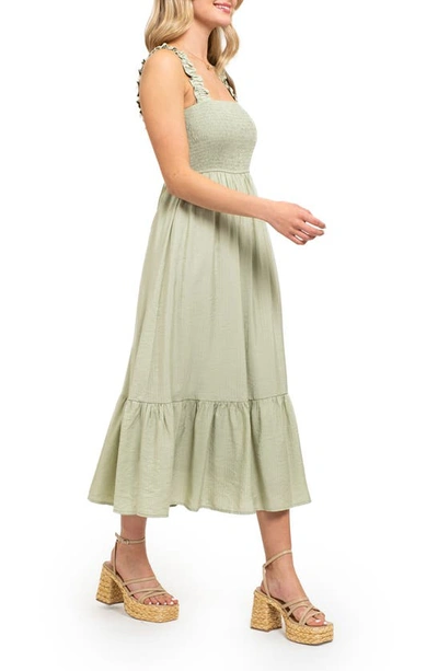 Shop August Sky Smocked Empire Waist Midi Dress In Light Olive
