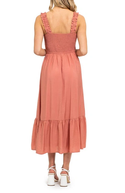 Shop August Sky Smocked Empire Waist Midi Dress In Blush Peach