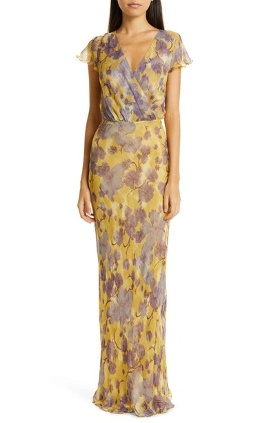 Shop Bec & Bridge Bernadette Floral Wrap Front Maxi Dress In Golden Violet