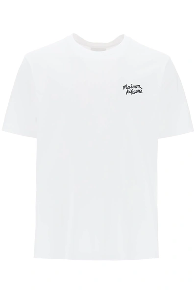 Shop Maison Kitsuné T Shirt With Logo Lettering In White