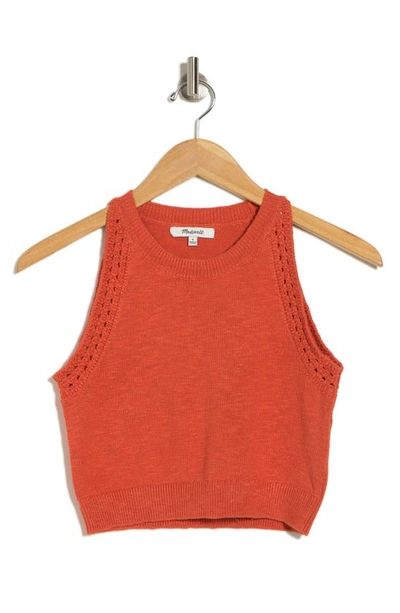 Shop Madewell Starburst Crochet Detail Sleeveless Cotton Sweater In Copperwashed Orange