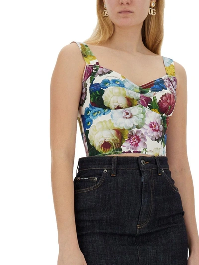 Shop Dolce & Gabbana Night Flower Print Bustier Top In Multicolour