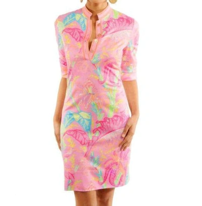 Shop Gretchen Scott Palm Palm Mandarin Dress In Pink Multi