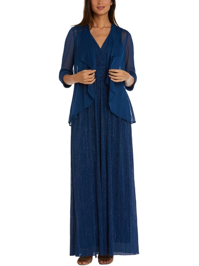 Shop R & M Richards Womens 2pc Metallic Evening Dress In Blue