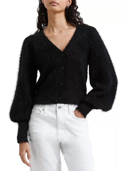Shop French Connection Meena Fluffy Long Sleeve Cardigan In Blackout