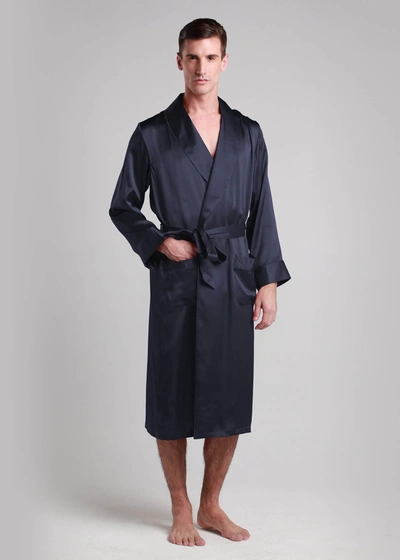 Shop Lilysilk Men's 22 Momme Lapel Collar Long Silk Robe In Blue