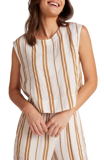 Shop Bella Dahl Boxy Button Back Sleeveless Linen Blend Top In Redwood Stripe