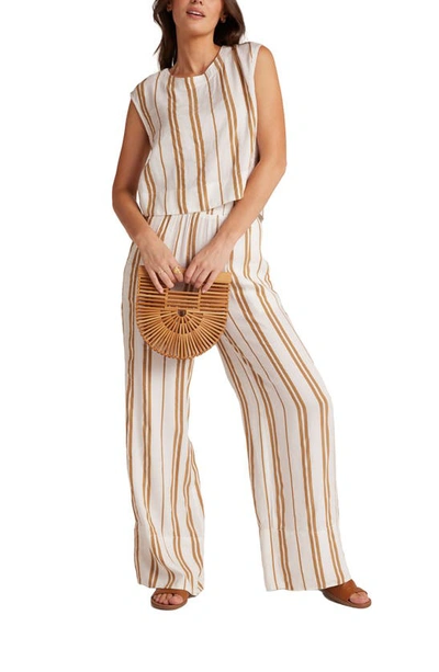 Bella Dahl Boxy Button Back Sleeveless Linen Blend Top In Redwood Stripe