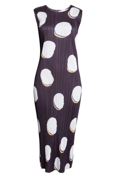 Shop Issey Miyake Bean Dots Pleated Midi Dress In Black/ White Multi
