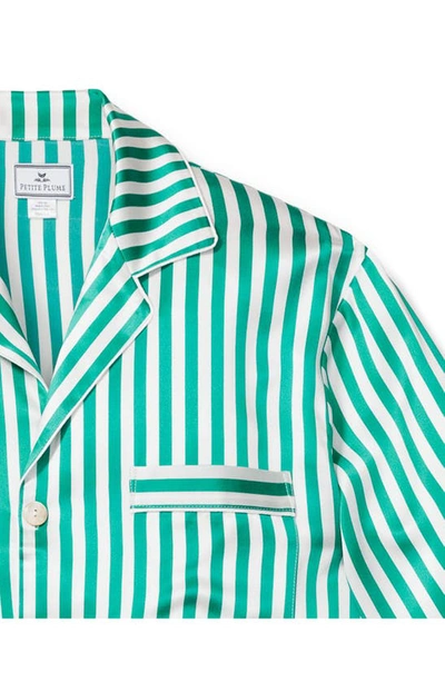 Petite Plume Stripe Mulberry Silk Pajamas In Green
